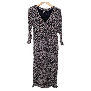 Vintage dark floral v neck lace accent maxi dress small